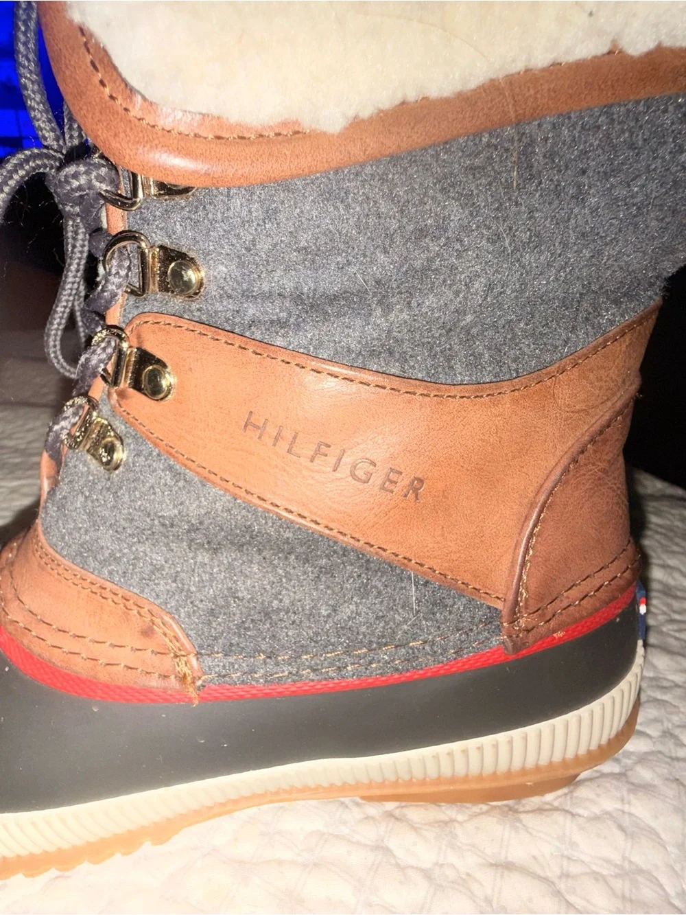 Tommy Hilfiger Gray, Brown and Cream Lace-Up Winter Boots